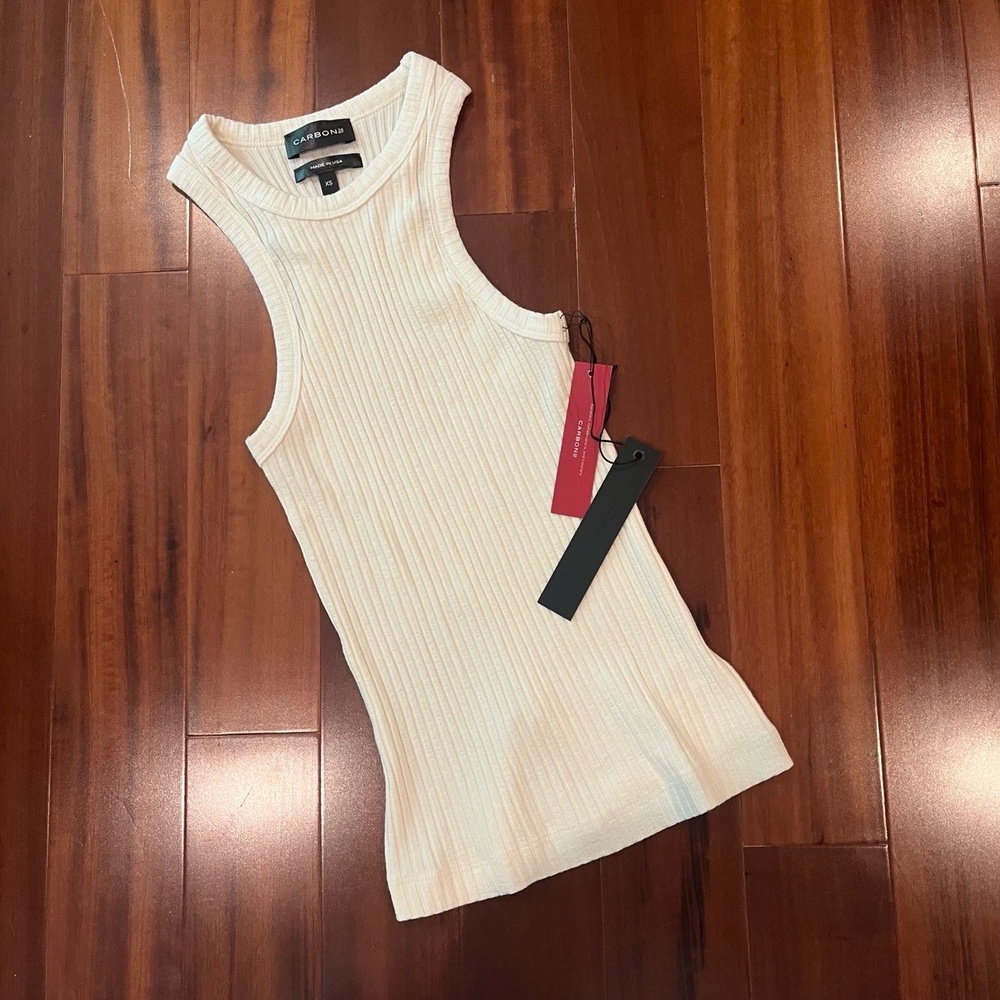 CARBON38 Cream Tank Top Ribbed Stretch Athletic Activewear Off White New Size XS